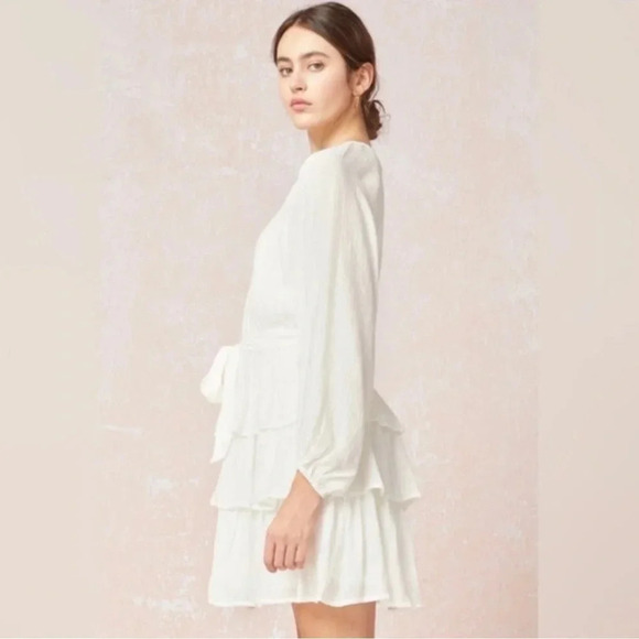 Entro | Elizabeth‎ Tiered Puff Bubble Sleeve Dress White Layered Bohemian Small - Picture 5 of 12
